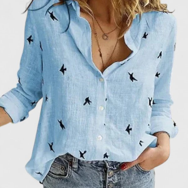 Harper | Scalloped Collar Button-Down Linen Shirt