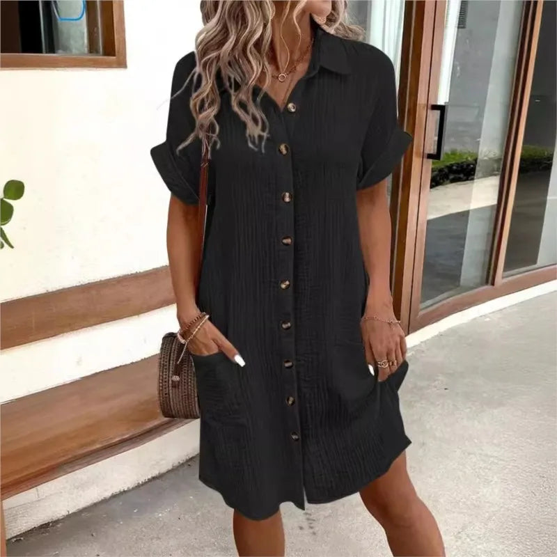 Mode Lumiére™ | Linen Button-Front Summer Dress