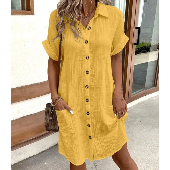 Mode Lumiére™ | Linen Button-Front Summer Dress