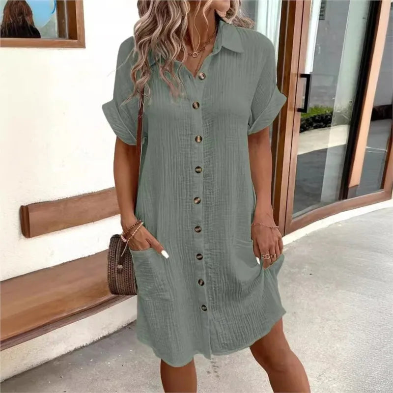 Mode Lumiére™ | Linen Button-Front Summer Dress