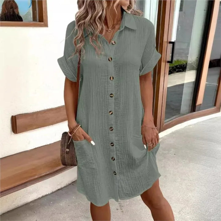 Mode Lumiére™ | Linen Button-Front Summer Dress