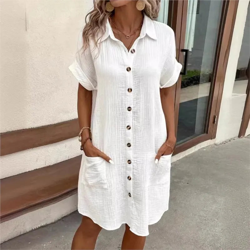 Mode Lumiére™ | Linen Button-Front Summer Dress