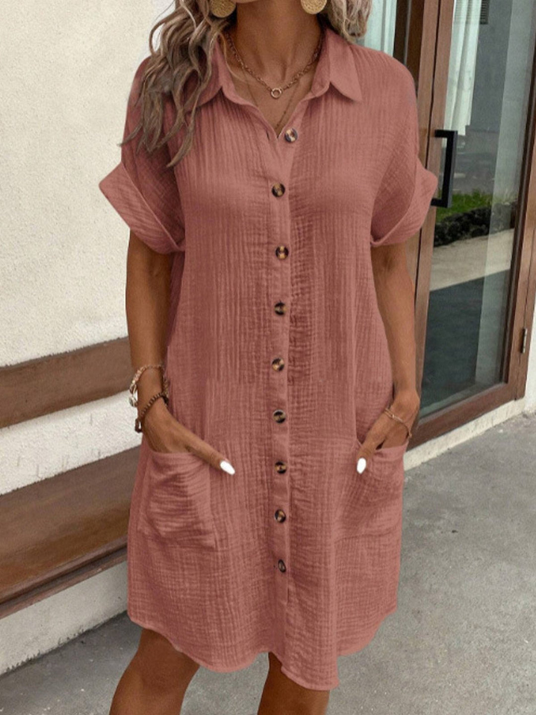 Mode Lumiére™ | Linen Button-Front Summer Dress