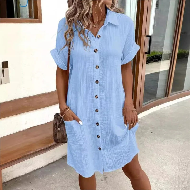 Mode Lumiére™ | Linen Button-Front Summer Dress