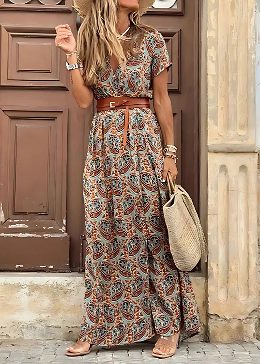 Mode Lumiére™ | RUFFLED WAIST BOHO MAXI DRESS