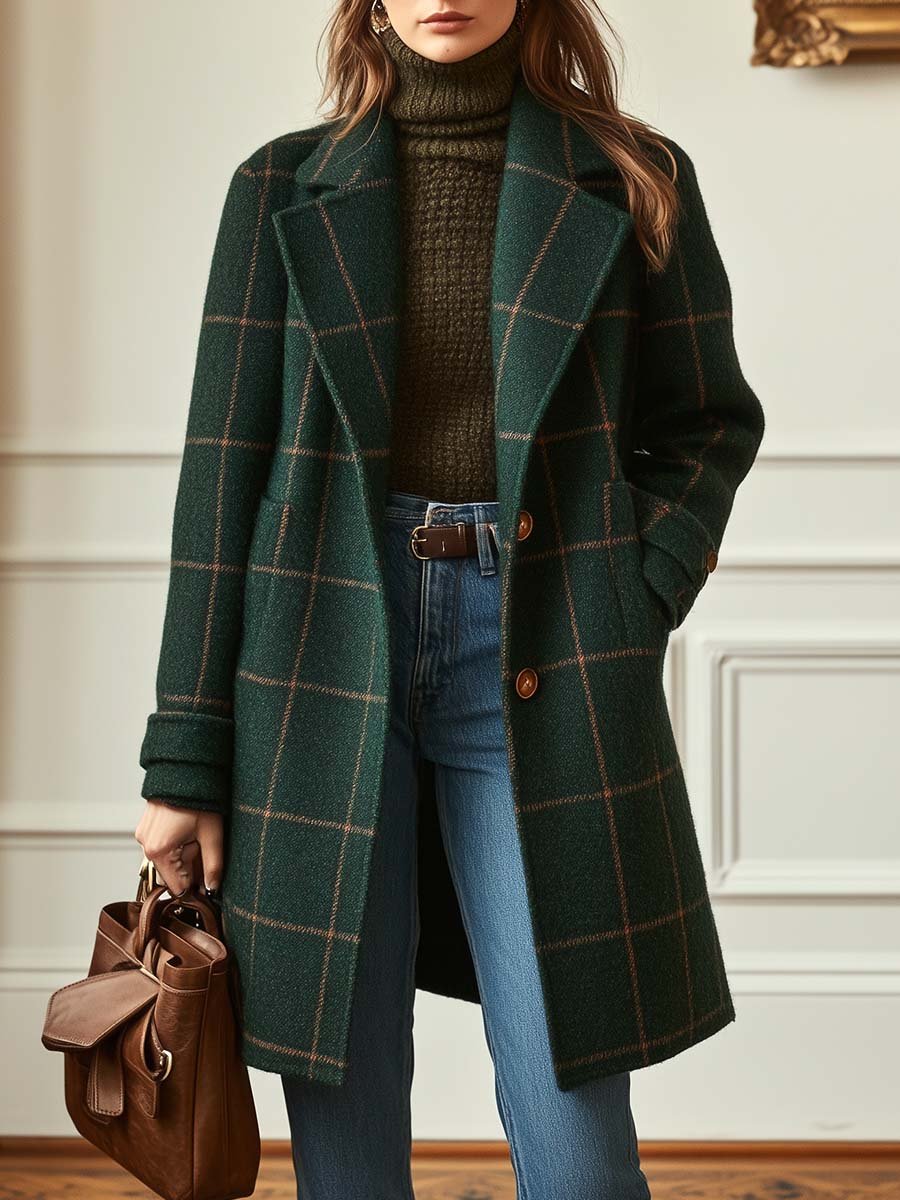 Elowen Timeless Plaid Wool Long Coat