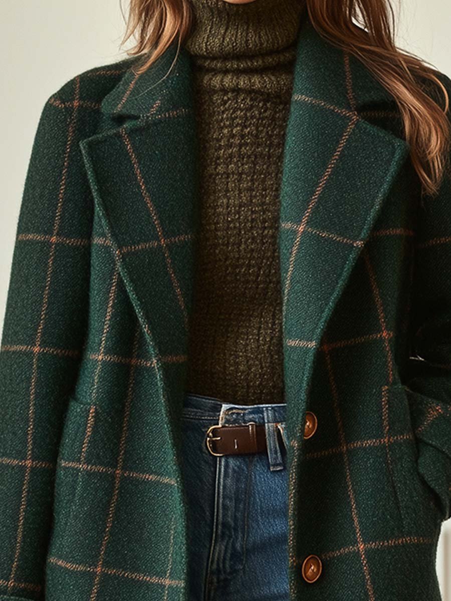 Elowen Timeless Plaid Wool Long Coat