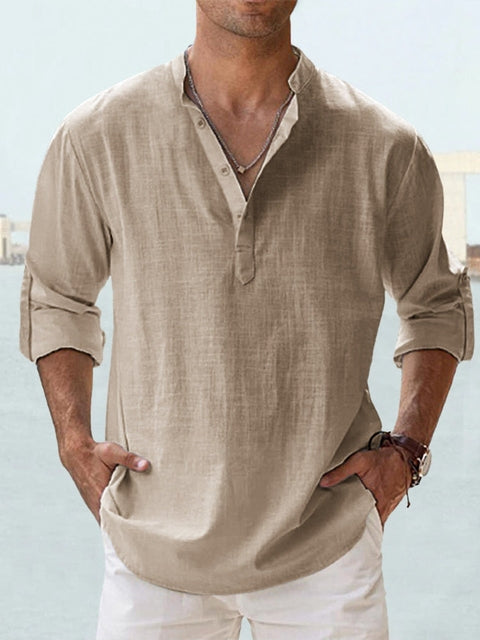 Mode Lumiere | Men's Lightweight Linen Henley Shirt