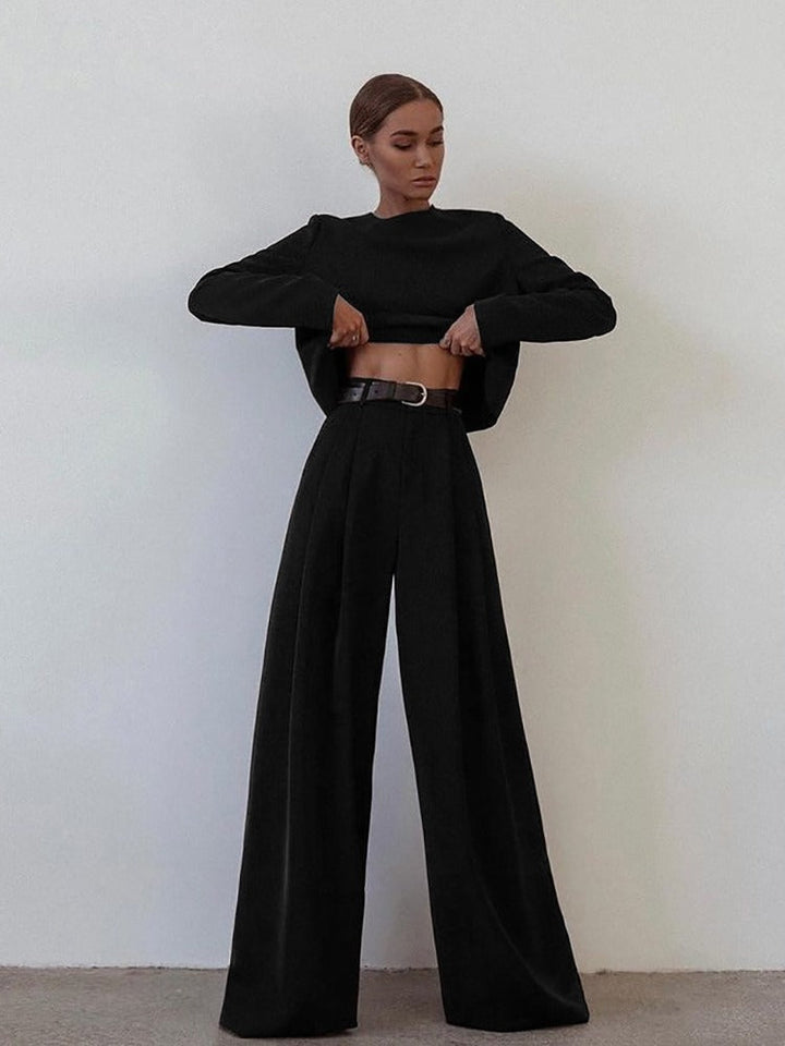 Women's long-sleeve shirt and wide-leg trousers set