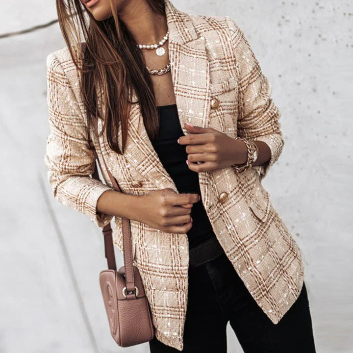 Women's Check Knit Blazer | Long Sleeve