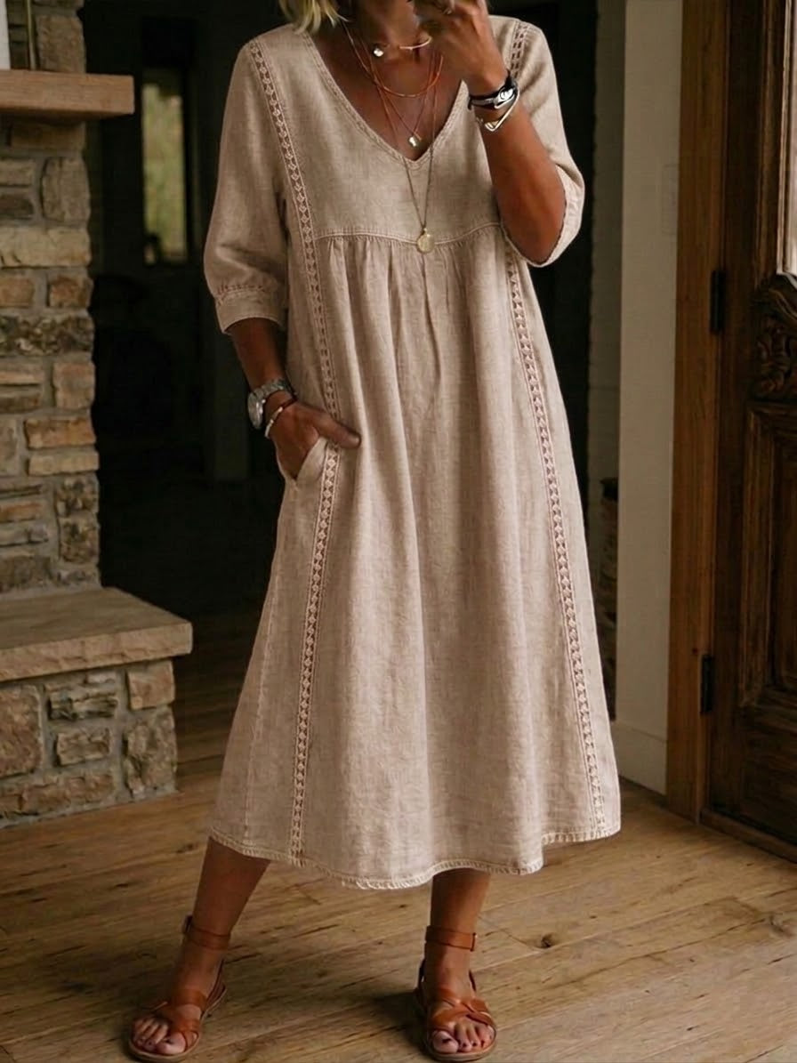 Aurélie | Loose Lace Linen and Cotton Dress