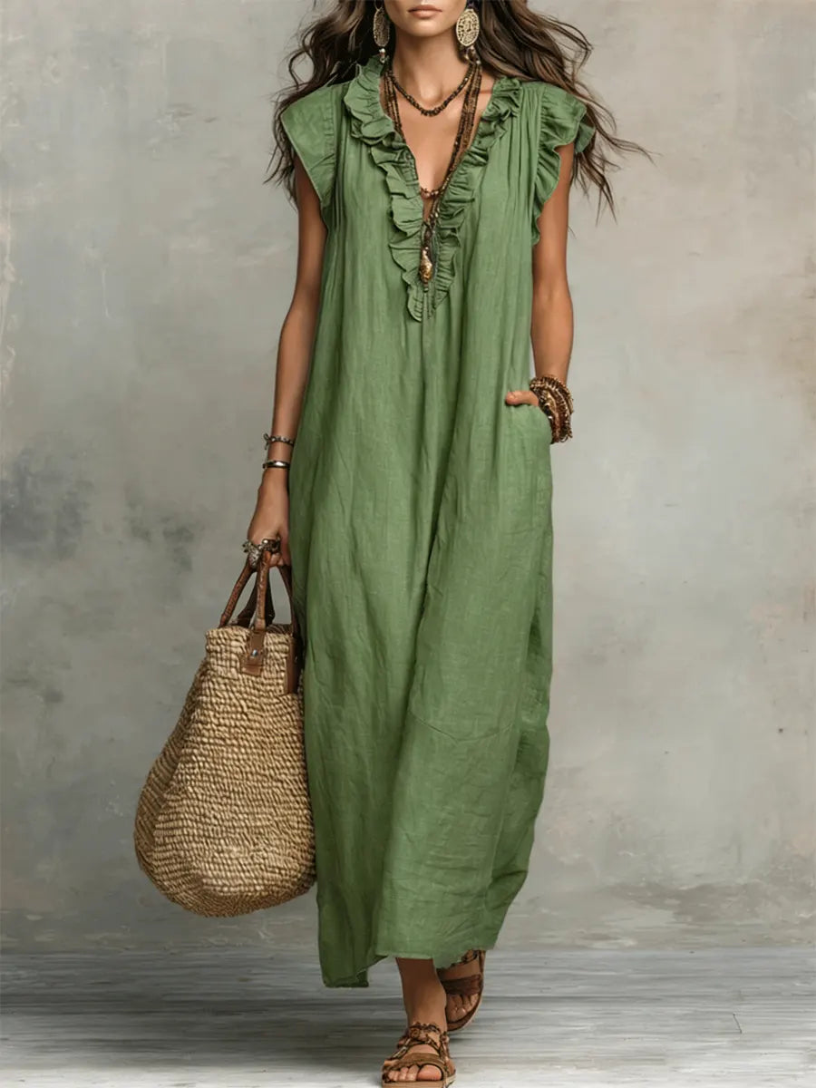 Camelia | Bohemian Long Linen and Cotton Dress