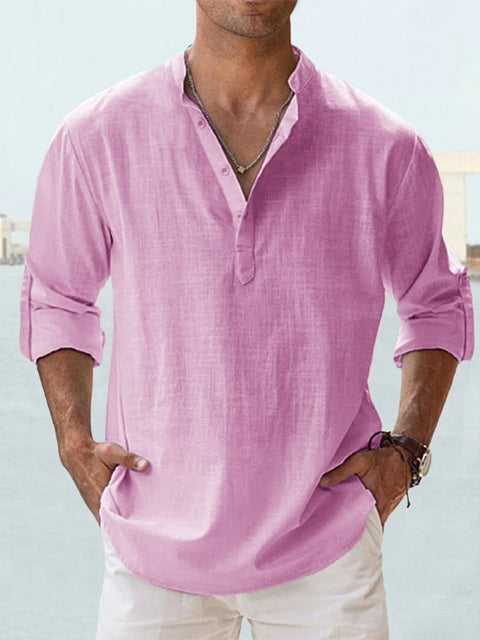 Mode Lumiere | Men's Lightweight Linen Henley Shirt