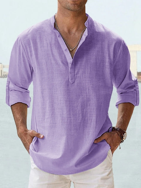Mode Lumiere | Men's Lightweight Linen Henley Shirt