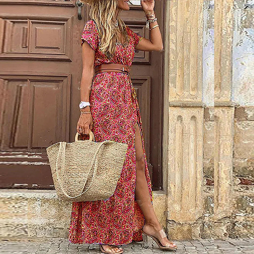 Mode Lumiére™ | RUFFLED WAIST BOHO MAXI DRESS