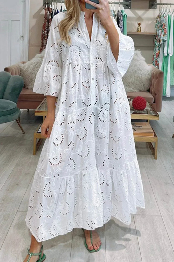 Isabelle | Broderie Anglaise Maxi Dress & 3/4 Sleeves