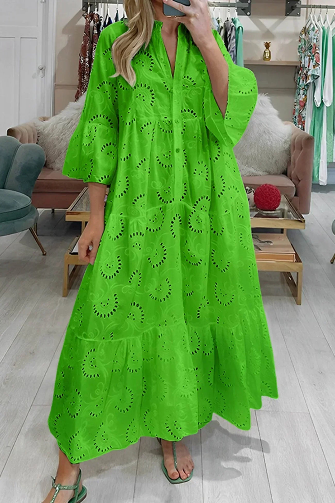 Isabelle | Broderie Anglaise Maxi Dress & 3/4 Sleeves