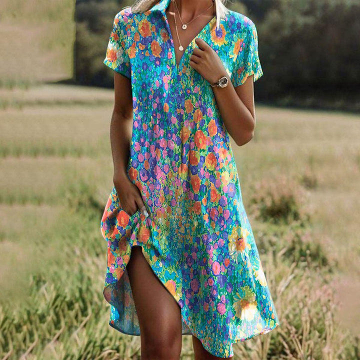 Éléonore | Bohemian Floral V-Neck Dress with Asymmetrical Hem