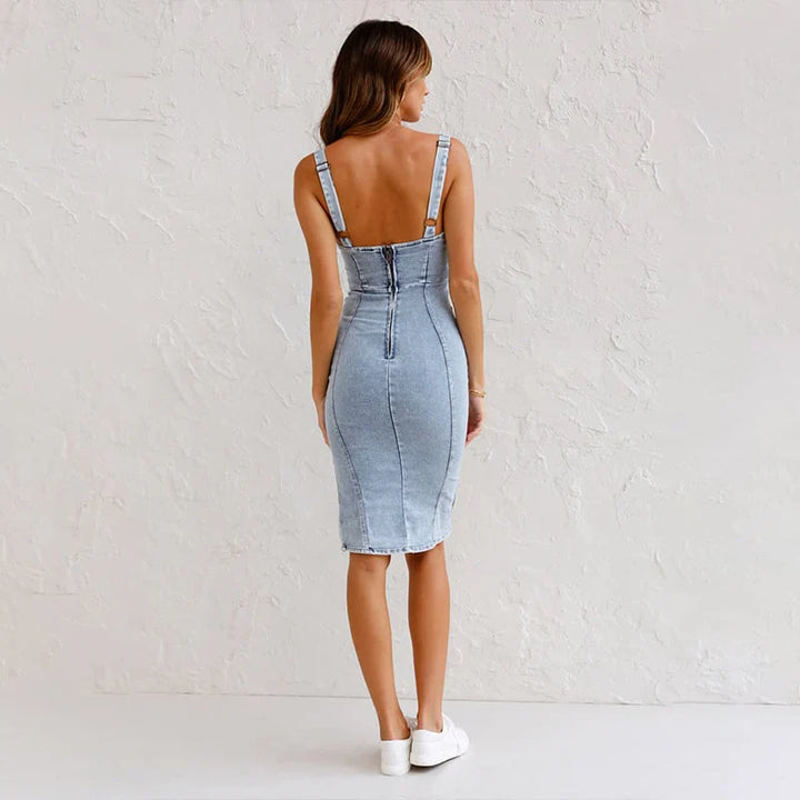 Form-Fitting Denim Camisole Dress