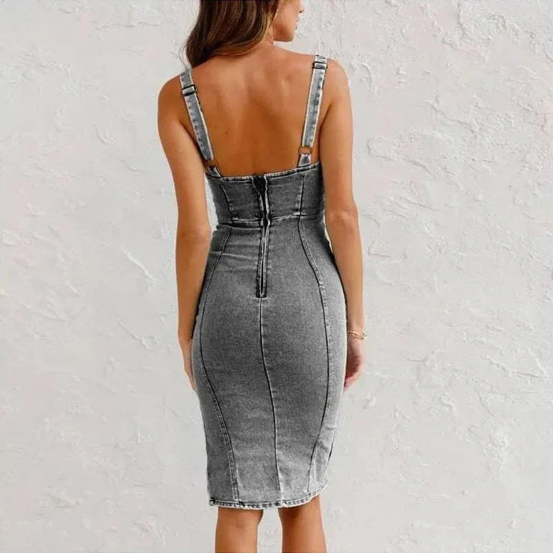 Form-Fitting Denim Camisole Dress