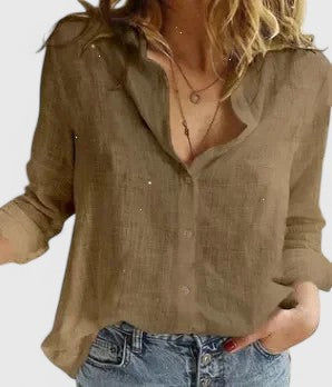 Harper | Scalloped Collar Button-Down Linen Shirt