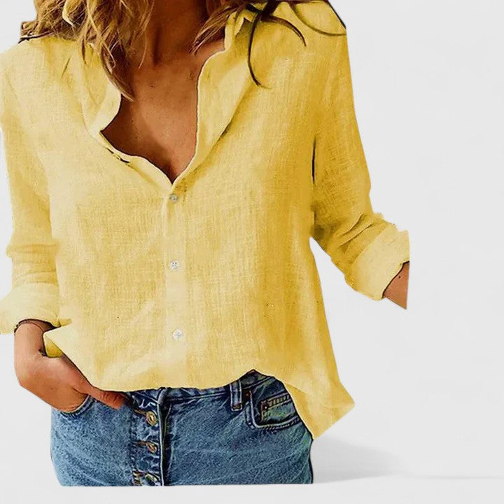 Harper | Scalloped Collar Button-Down Linen Shirt